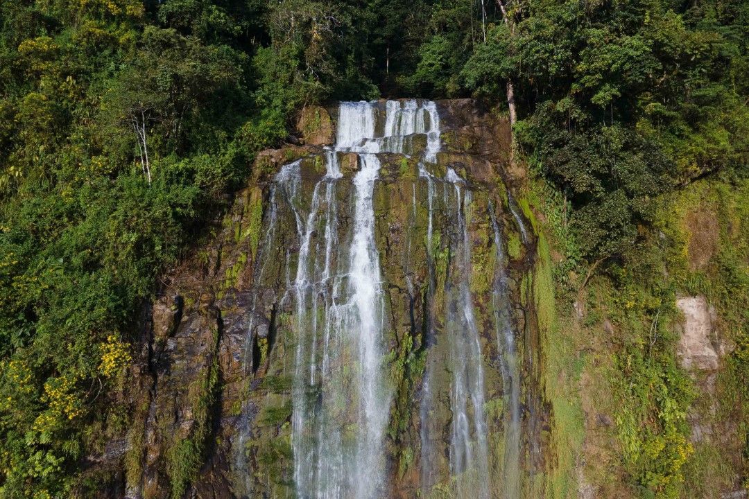 drone shot of costa rica diamante waterfall